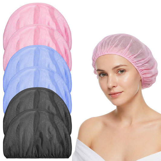 LXUEJIE 6 Pcs Mesh Sleep Bonnets, Sleeping Hair Nets for Curly, Elastic Hair Net, Sleep Cap for Women, Proof Hairs Net Hats for Bath Clean Wash Face, Black, Pink, Blue
