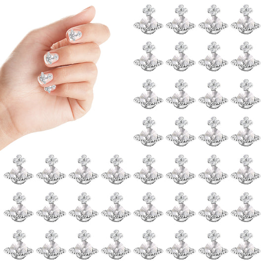 Molain 20Pcs 3D Nail Charms, Planet Nail Charms Shiny Shape Nail Art Zircon Alloy Manicure Jewelry Nail Rhinestones Nail Gems for Women Girls Nail Art DIY Decorations (Silver)