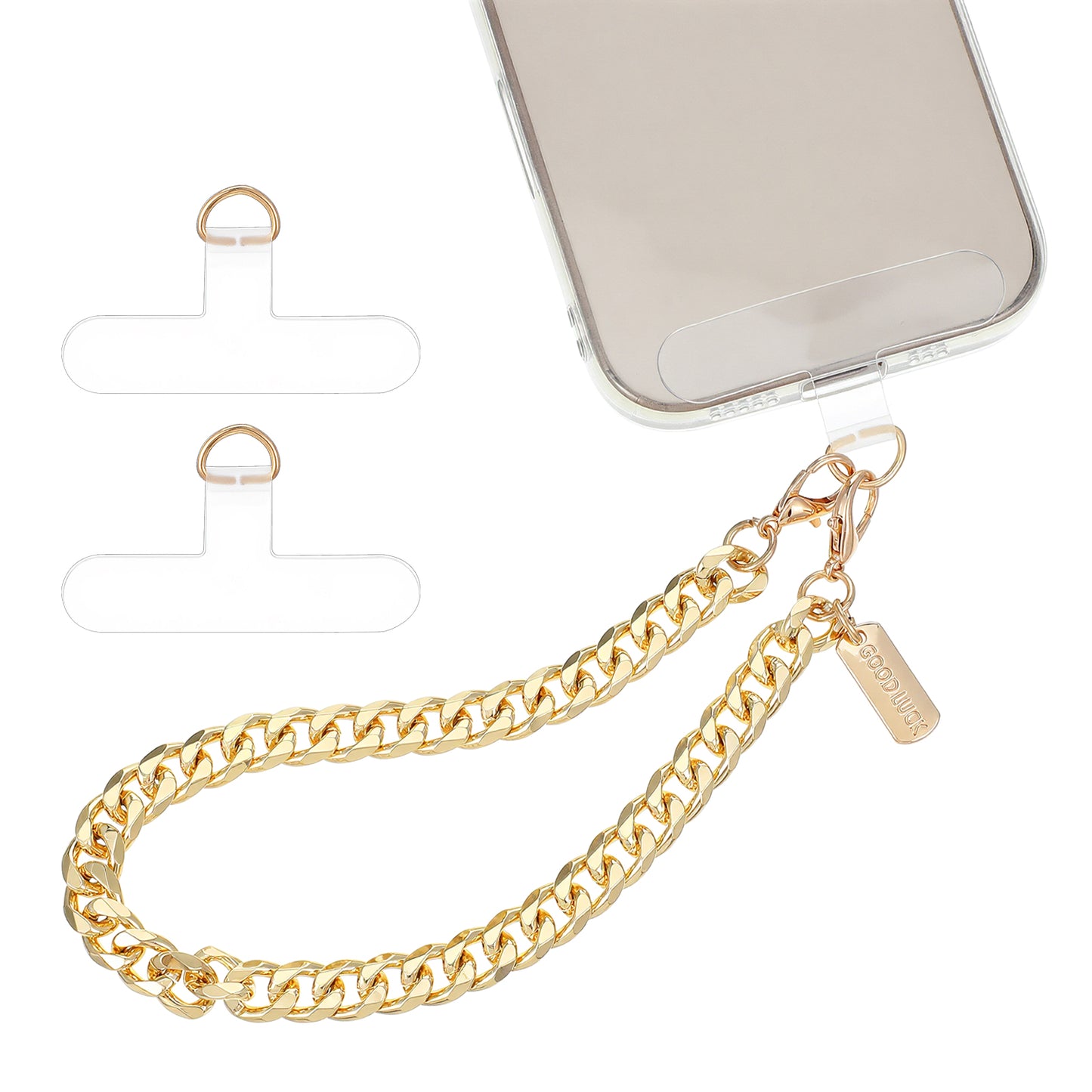 WJIAAA Metal Phone Wrist Strap, Gold Hands-Free Lanyard, Detachable Cellphone Lanyard Wrist with 2 Tether Tab, Gold Chain Strap for Women Girls Phones Party Traveling Shopping