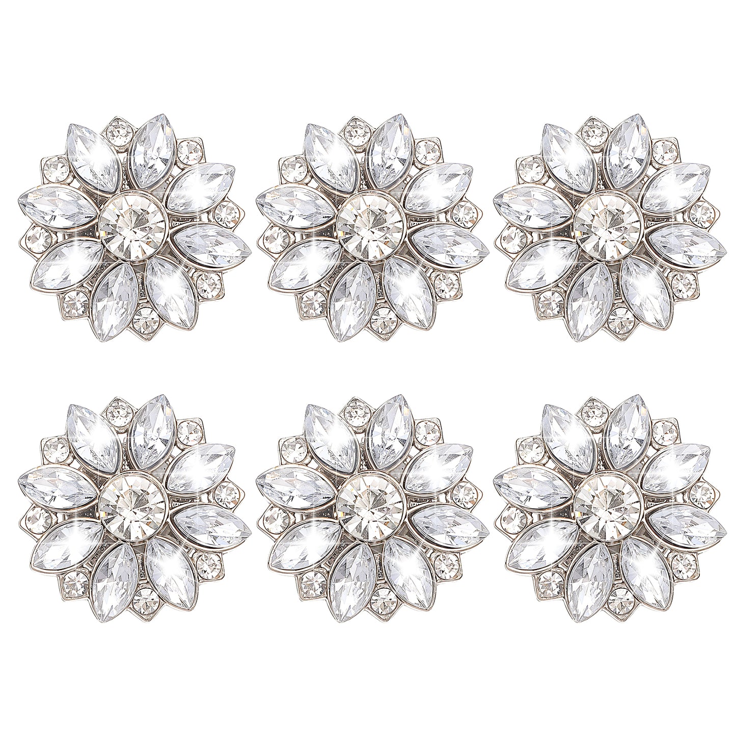 Molain 6Pcs Decorative Rhinestone Button Covers, Detachable Snap Button Covers for Women Blouses Silver Crystal Decoration Cuff Accessories for Women Men Dress Suit Cuff Tux Shirt Accessories