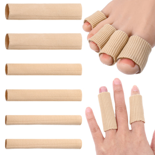 LIQWEI 6 Pieces Cuttable Toe Tubes Sleeves, Soft Gel Corn Pad Protectors, Cushion Tube Corn Pads for Cushions Corns Blisters Calluses 3 Size (Brown)