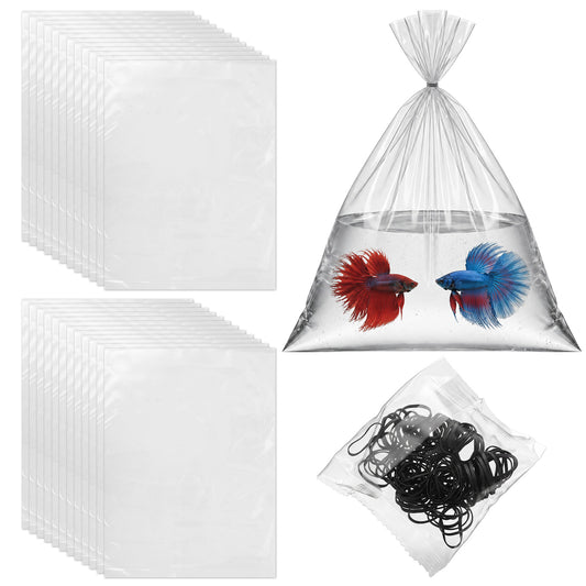 Cobee 30 Pcs Leak Proof Clear Fish Transport Bags, Transparent Fish Bags with Rubber Bands Durable Fishes Bag for Aquarium Tropical Fishes Packing Supplies