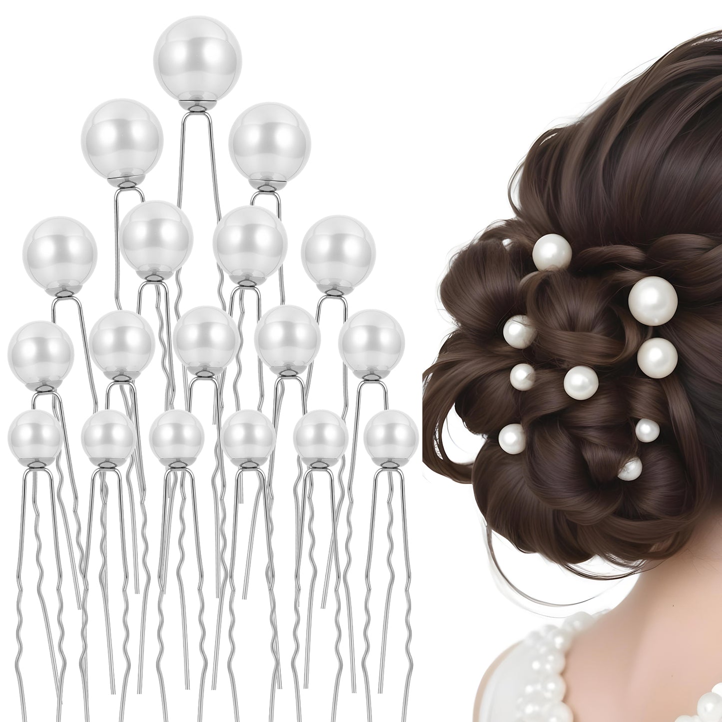 Giantree 18 Pcs Wedding Pearl Hair Pins U Shape Barrette Pearl Hair Accessories, Elegant Pearl Rhinestones Hair Pinsfor Bride Bridesmaid Women Girls(Sliver)
