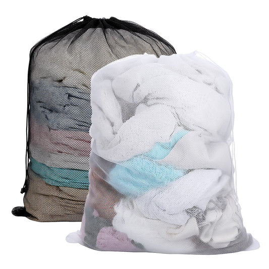 LIQWEI 2Pcs Large Laundry Bag, Laundry Bags Mesh Wash Bags, Mesh Laundrys Baged with Drawstring Dirty Clothes Baging, Heavy Duty Laundrys Bag for Dorm for College, Travel, Sports, Dorms