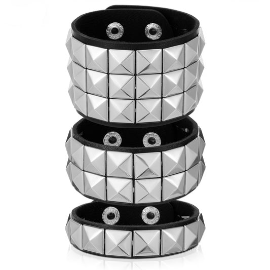 LXUEJIE 3 Pcs Studded Bracelet, Halloween Leather Punk Bracelet Spiked Studded Bracelets Gothic Bracelets Adjustable Cuff Braceletss Set for Rocker Outfits 80s 90s Costume Accessories