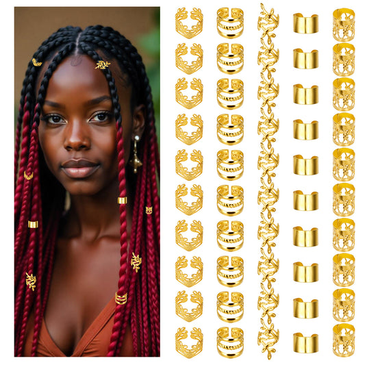 Molain 50 PCS Dreadlock Beads Locs Accessories, Gold Hair Jewelry for Braids, Adjustable Hair Cuffs, Hair Beads for Men and Women, Hair Rings Decorations for Dreadlocks, Braids, and Extensions(Gold)