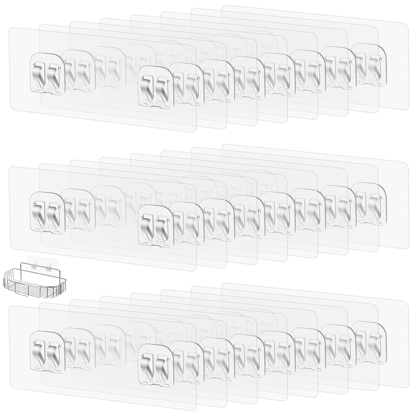 SHENLIU 24 Pack Shower Caddy Adhesive Hooks Replacement, Extra Strong Self Adhesive Hooks Double Strong Claw Wall Hooks Waterproof for Shower Caddy Bathroom Kitchen