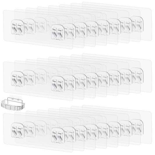 SHENLIU 24 Pack Shower Caddy Adhesive Hooks Replacement, Extra Strong Self Adhesive Hooks Double Strong Claw Wall Hooks Waterproof for Shower Caddy Bathroom Kitchen