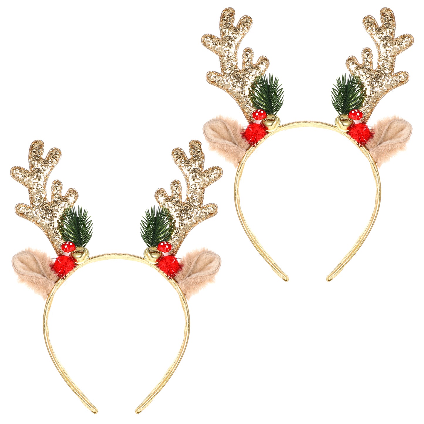 GEEHUA Christmas Headbands, Glitter Christmas Elk Antlers Headband for Women and Girls, Cute Christmas Hair Bands Accessories for Party Gift Christmas Costume Party Accessories(Gold)
