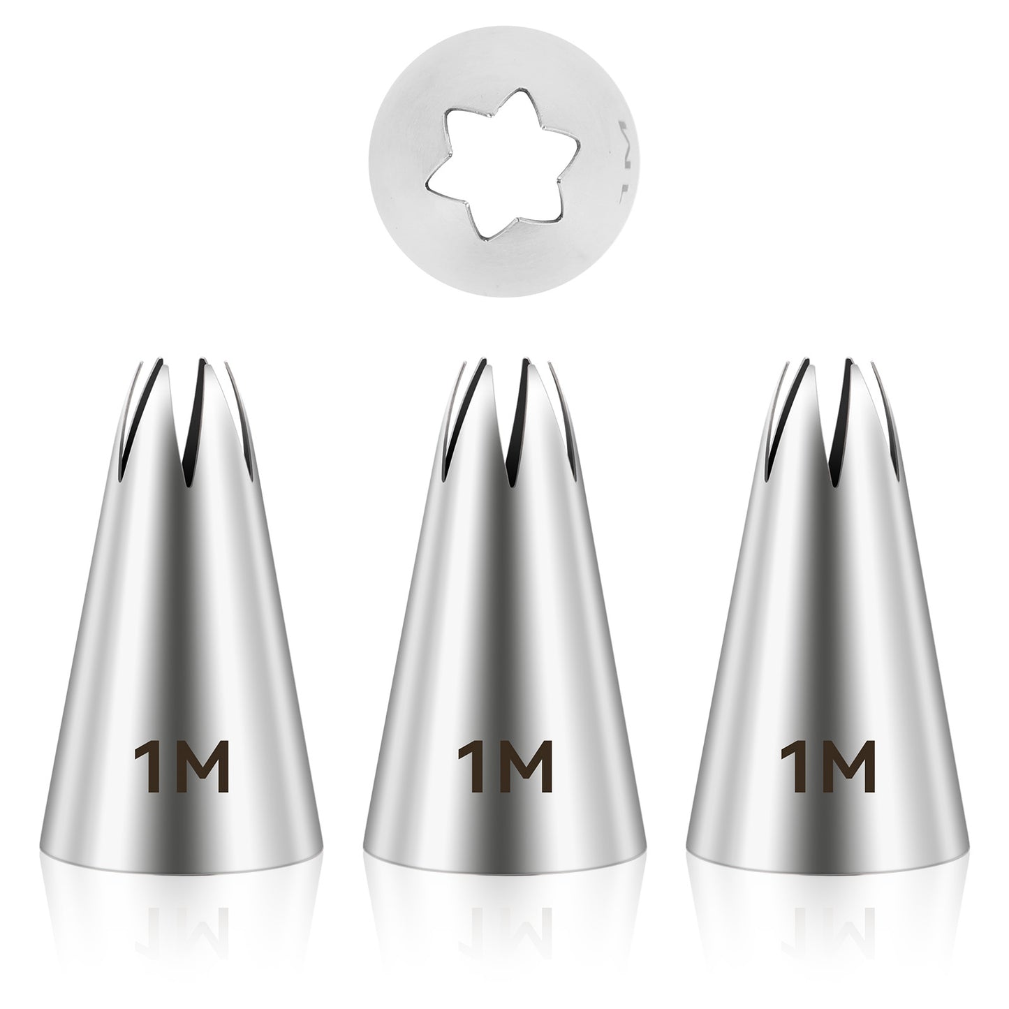 LXUEJIE 3 Pcs 1M Cake Piping Tips, Stainless Steel Icing Tips Seamless Frosting Piping Kit 1M Star Tip for Pipings Cake Cupcake Cookie Dessert