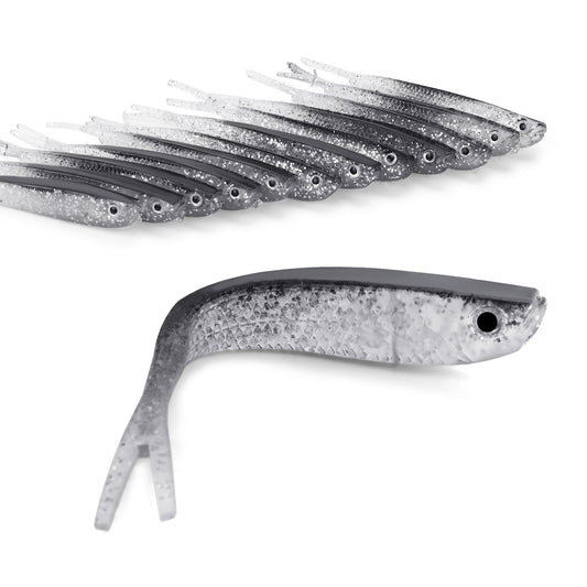 Molain Soft Fishing Lures- Scent attractant Fishing Bait for Bass, Split Tail Minnow Soft Plastic Jerk Lures 3D Lifelike Eyes Paddle Tail Swimbait Swimbaits, Powerbait Crappie Jigs (12Pcs)