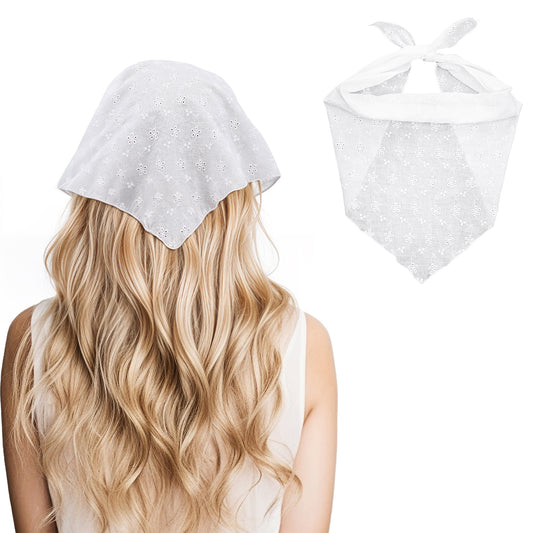 MBAIYO Hair Bandanas for Women, Trendy White Head Scarf Lace Cute Bandana Headband Crochet Bandana for Hair Kerchief for Women