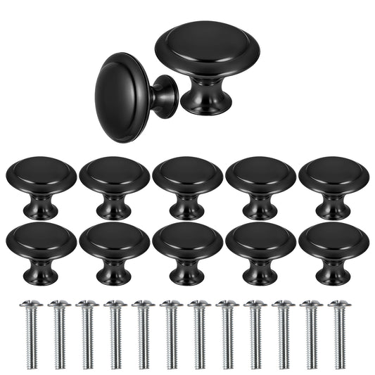 Molain 12Pcs Round Cabinet Door Knobs, 30mm Cupboard Handle, Drawer Knobs with Screws, Drawer Pull Handle Cupboard Drawer Wardrobe Handles Kitchen Door Handles Steel Furniture knob for Drawers(Black)