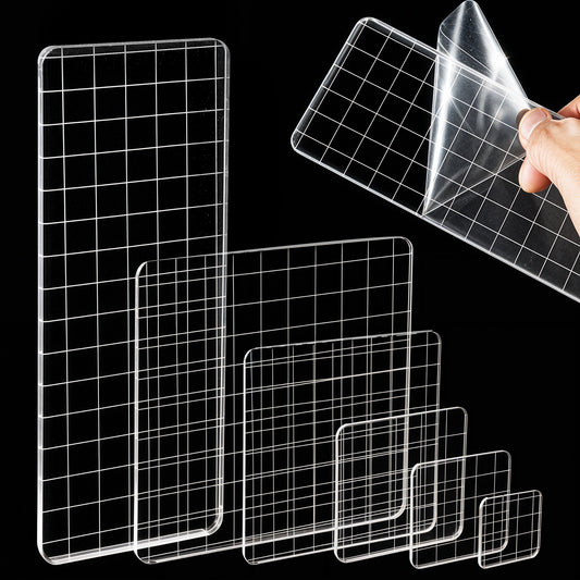 HJZHII 6PCS Acrylic Stamp Block with Grid Lines, Clear Stamping Blocks Tool Decorative Stamp Blocks Square Display Block Set Props for DIY Crafts Scrapbooking Card Making