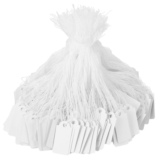 Amabro 700 Pcs Pre-Strung Price Tags with String, Writable Blank Paper Gift Small Mini Label Tags for Pricing Jewelry Yard Clothes Garage Merchandise Marking Wrapping(1.02 * 0.5 inch)