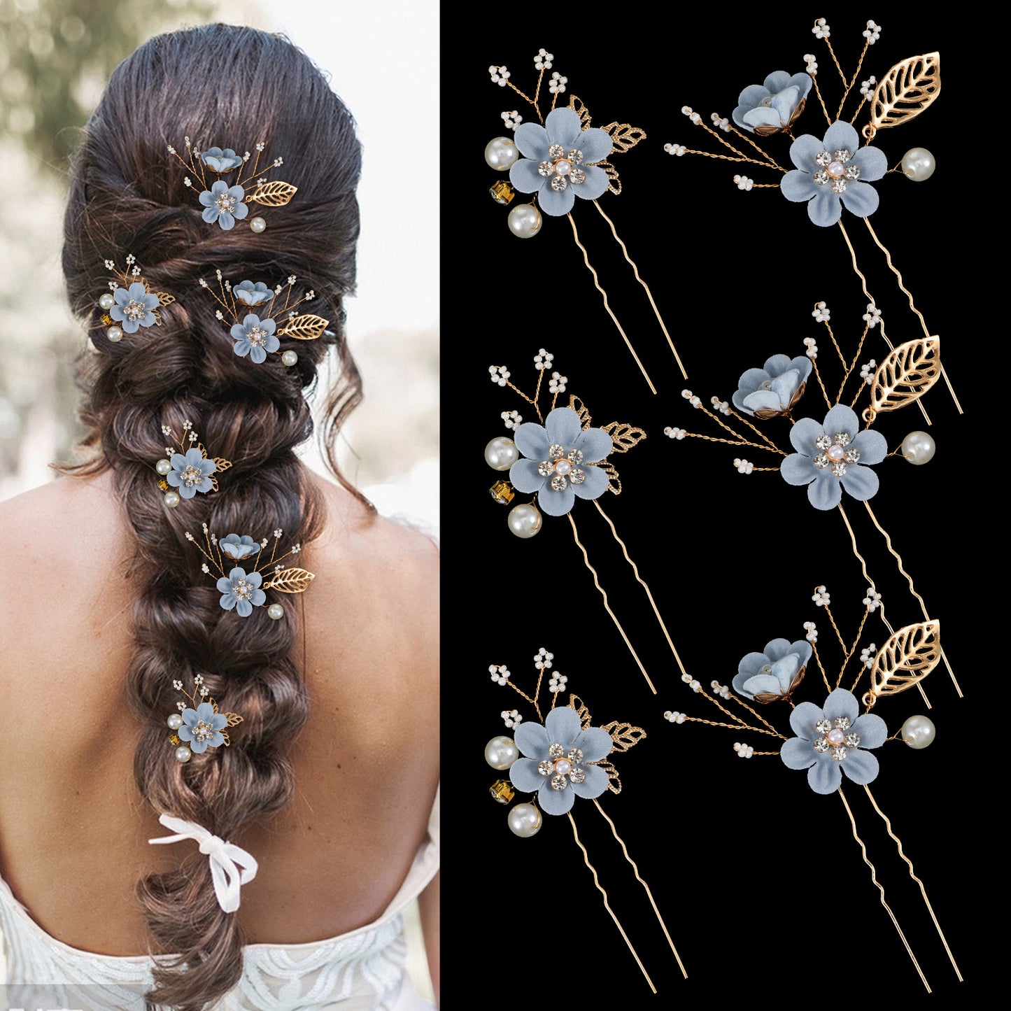 XLIUAX Flower Hairpin, Pearl Hairpin Decorative Bridal Hair Clips for Wedding Gold Pins with Rhinestone Flower Hair Accessories for Women Bridesmaid Brides Handmade Jewelry Pearl Hairs Clips(A)