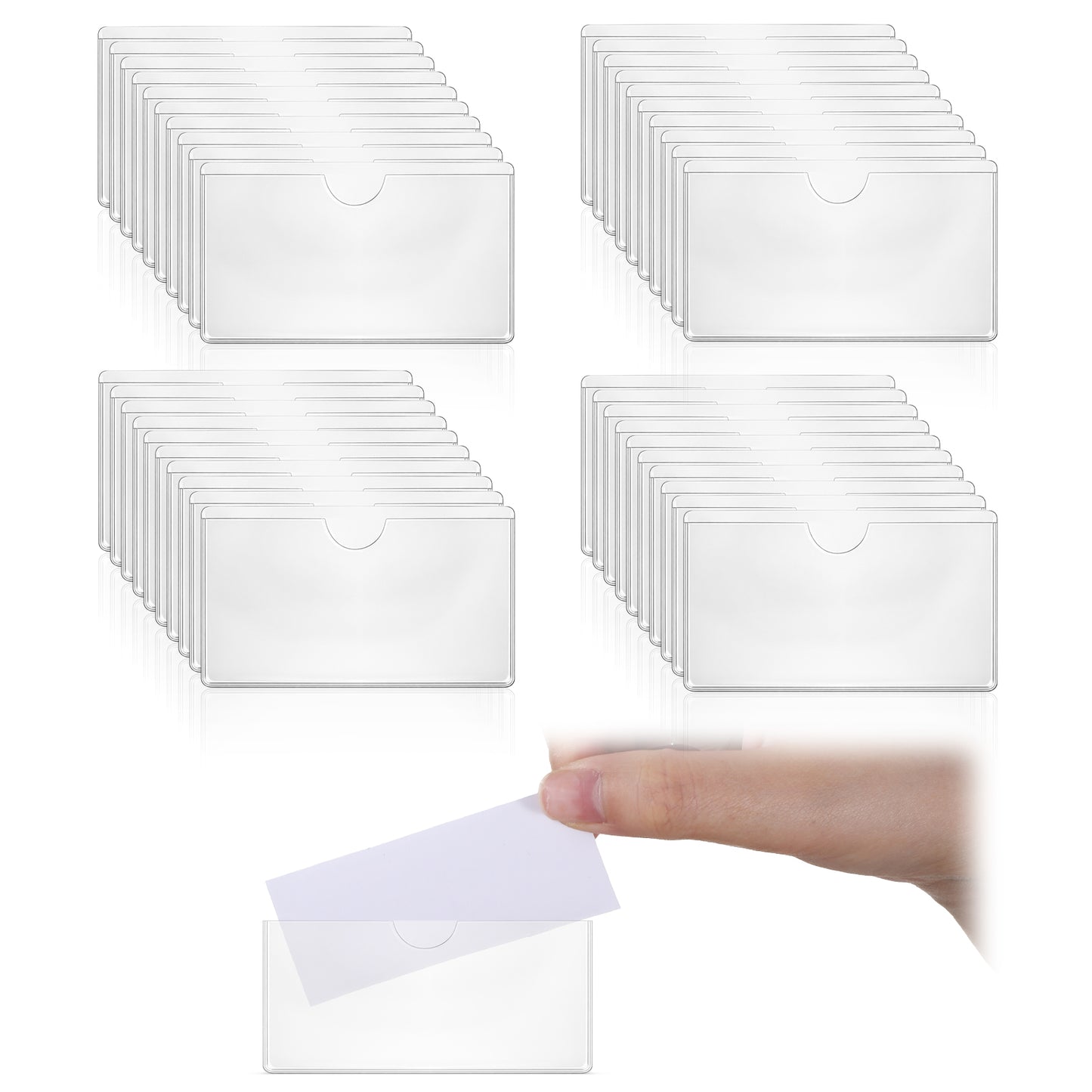 JJUNW 40 Pcs Clear Adhesive Pockets, Self Adhesive Card Holder Plastic Label Holders, Index Card Pockets 6 X 10cm for Storage Boxes Library Office Bookshelf
