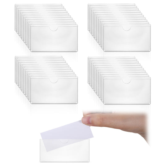JJUNW 40 Pcs Clear Adhesive Pockets, Self Adhesive Card Holder Plastic Label Holders, Index Card Pockets 6 X 10cm for Storage Boxes Library Office Bookshelf