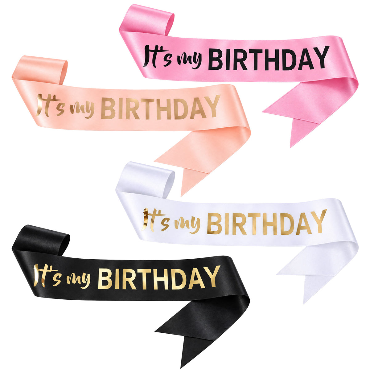 YUXMU 4 Pack Its My Birthday Sash, Satin Happy Birthday Sash for Women