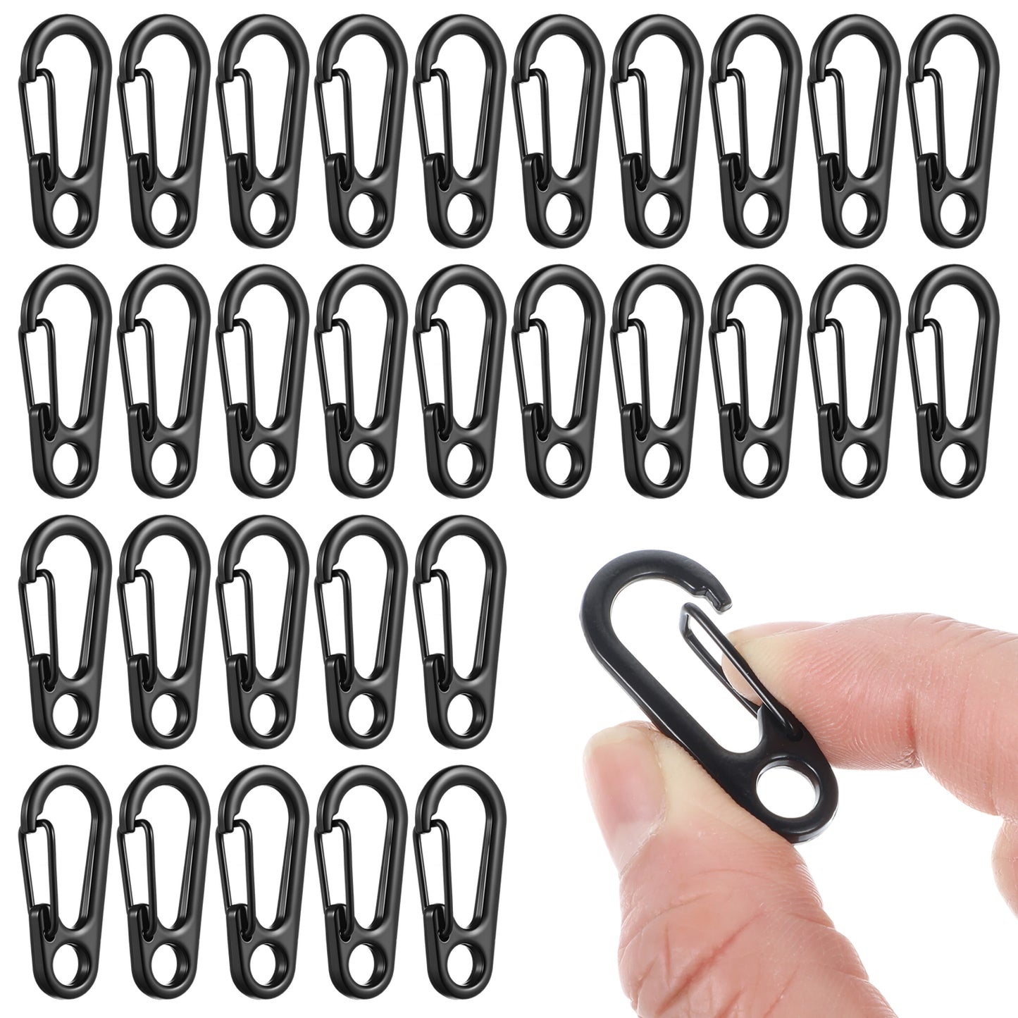 WJIAAA 30 Pcs Tiny Carabiner Clip, 1.2 Inch Small Black Carabiner with Spring Snap Hook, Zinc Alloy Keychain Hooks for Backpack, Hiking & Camping Gear (Black)