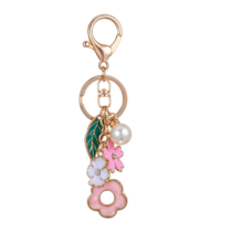 HJZHII Keychain Charms, Cute Tassel Keyrings Initial Keychains White Pink Flower Charms Enameled Jewellery Key Chain for Women, Girls Purse Bag Handbag Purse Backpack