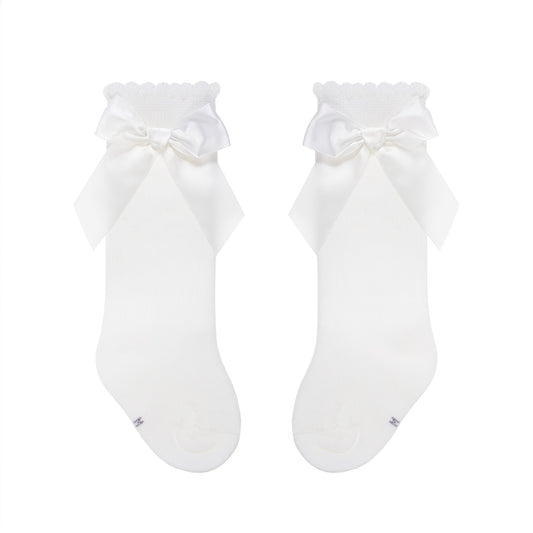 AOZUO Baby Knee Socks, Bow Ruffled Knee High Socks Long Cotton Tube Stockings for Infant Toddler Girls Newborn Dress Socks (UK, Numeric, 5, 12.5, White)