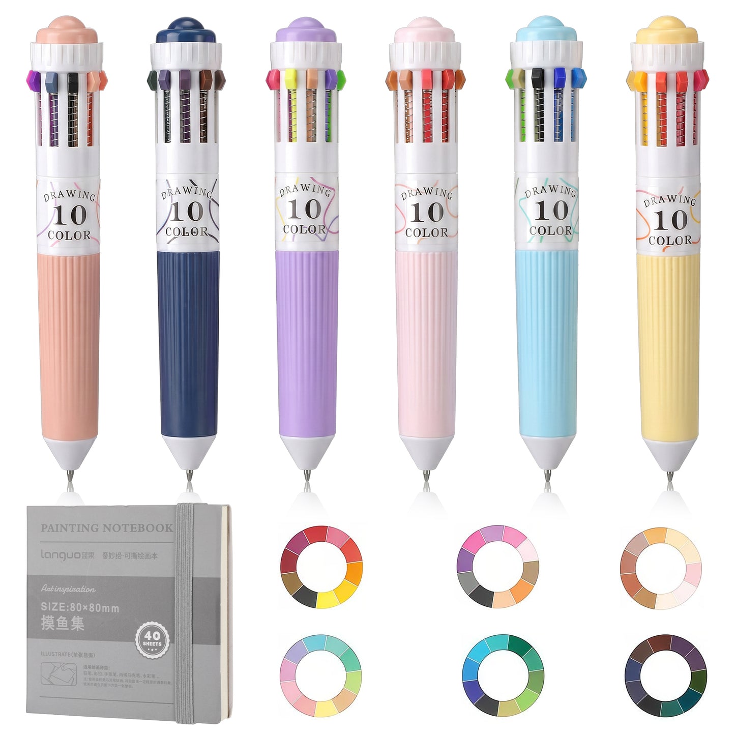 Giantree 6Pcs Multicoloured Pens, Pens Multicolour, Multi Coloured Pen All In One Rainbow Ballpoint Pening, Drawing Pen For Writing, DIY Crafts and School Supplies