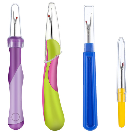 LXUEJIE 4Pcs Seam Ripper Tools Set, Colorful Seam Rippers with Protective Cap Professional Thread Cutter for Removing Unwanted Hems Seams