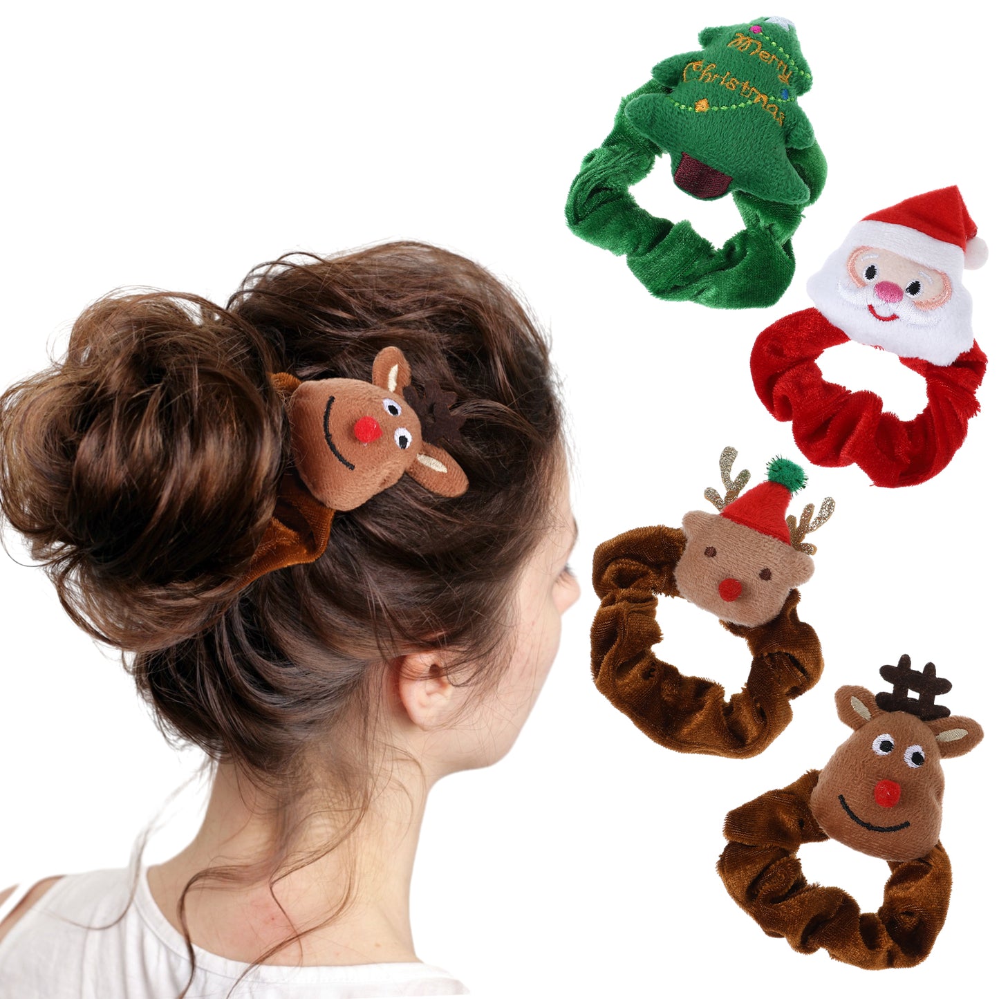 GEEHUA 3 Pcs Christmas Hair Scrunchies, Elastic Hair Bands Elk Santa Claus Christmas Trees Hair Ties Christmas Scrunchies Christmas Hair Accessories for Women Girls