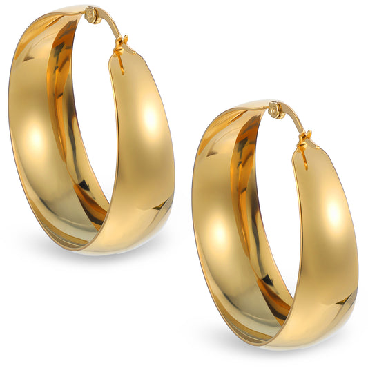 JIEYAO 1 Pair 40mm Gold Hoop Earrings for Women, Thick Gold Hoop Earrings Wide Hoops Earring Lightweight Big Gold Plated Earring Jewelry Gift for Women