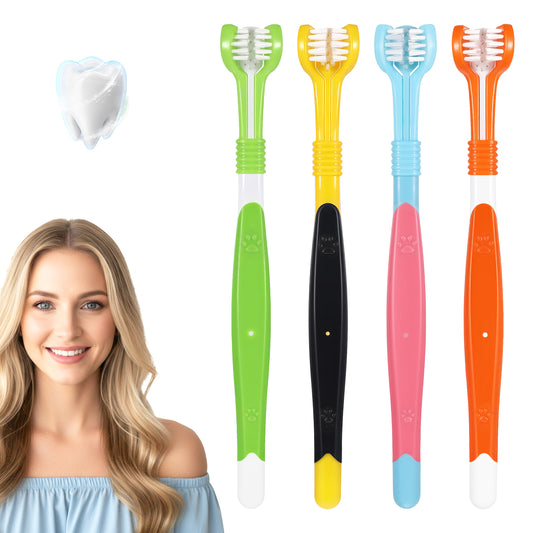 HJZHII 4Pcs 3-Sided Autism Toothbrush Set, Soft Travel Toothbrush Soft Bristle Toothbrushes Autism Toddler Tooth Brush for Kids with Sensory Needs Comfortable Grip