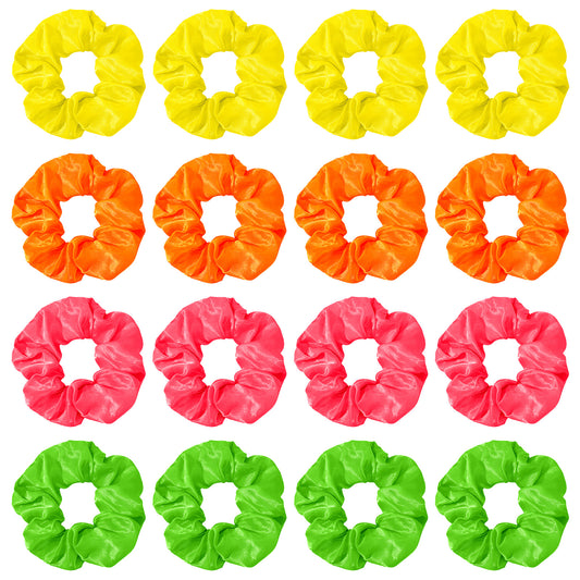 LXUEJIE 16 Pcs Neon Scrunchies for Hair, 80s 90s Large Neon Hair Ties Ponytail Holder Elastic Neons Hair Accessories for Women Party Outfits Workout Costumes
