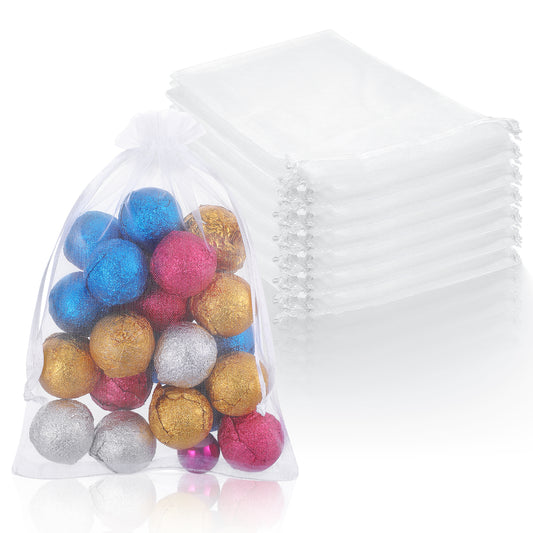 Giantree 50 Pcs White Organza Bags, 5x7 Inches Clear Mesh Jewelry Bag with Drawstring, Wedding Party Christmas Favor Bag, Mini Candy Bags for Partys Favors Jewelry Candy and Wedding Party Favors