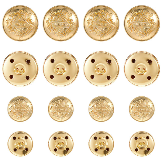 HJZHII 16 PCS Metal Blazer Buttons, Vintage Antique Buttons Round Shaped Replacement Sewing Button for Women Men DIY Jacket Jeans Trousers Coat Uniform Suits Coats 18 mm 25 mm(Gold)