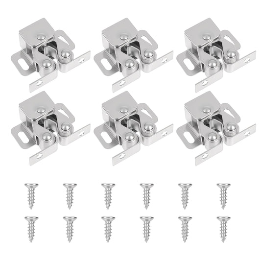 Giantree 6 PCS Cabinet Latch Double Roller Catch Hardware for Cupboard Closet Kitchen Cabinet Door Latches and Catches, Closure Hardware for Cupboard and Closet Door Closing