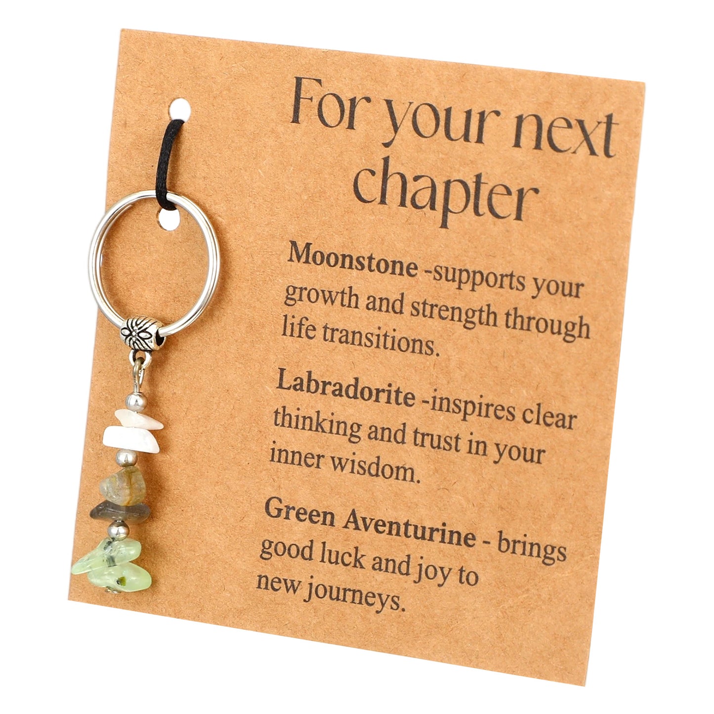XLIUAX Natural Crystal Keychain Gift, Leaving Gifts for Colleagues, Retirement Crystal Keyring, Good Luck Moonstone with Card, New Job Gifts for Women & Men Inspirational Family Friends Teacher