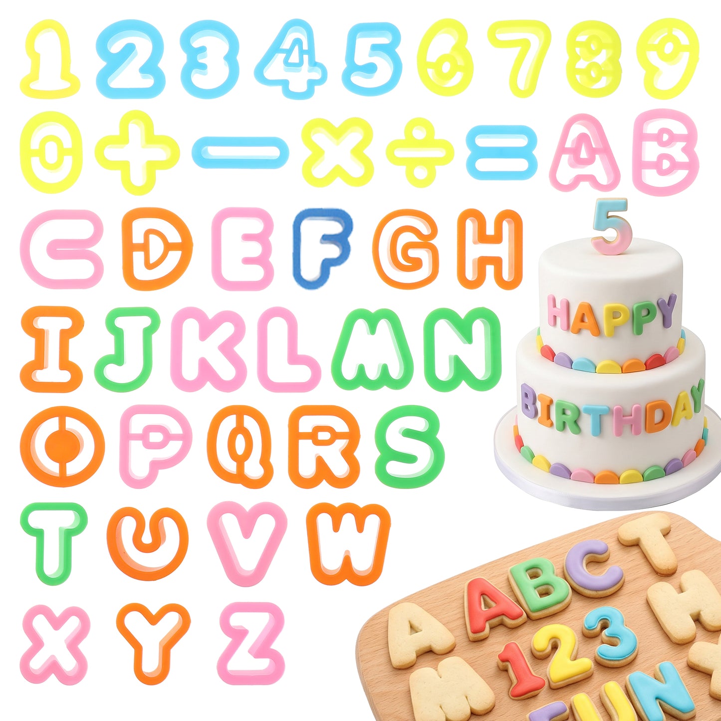 WJIAAA Playdough Cutters Set for Learning Letters Numbers, 41 Pcs Durable Fondant Letter Cutters for Fondant Icing Baking Cake Decorating and Sugarcraft