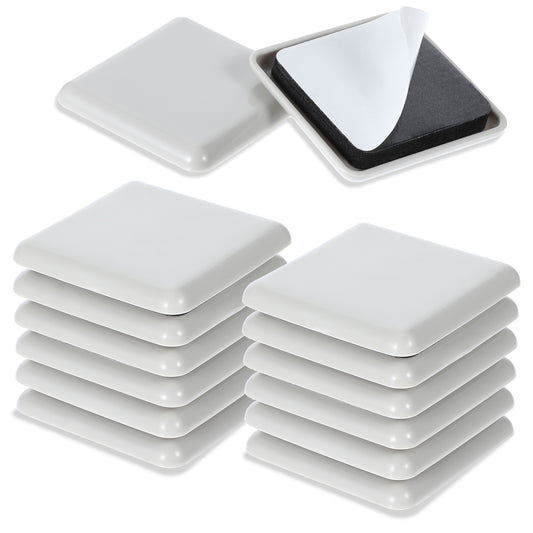 AOZUO 12pcs Furniture Sliders, 5cm Furniture Sliders for Carpet and Hardwood Floors, Square Self Adhesive Carpet Furniture Moving Pads for Moving Desk Bed Chair Table Sofa Couch Cabinet