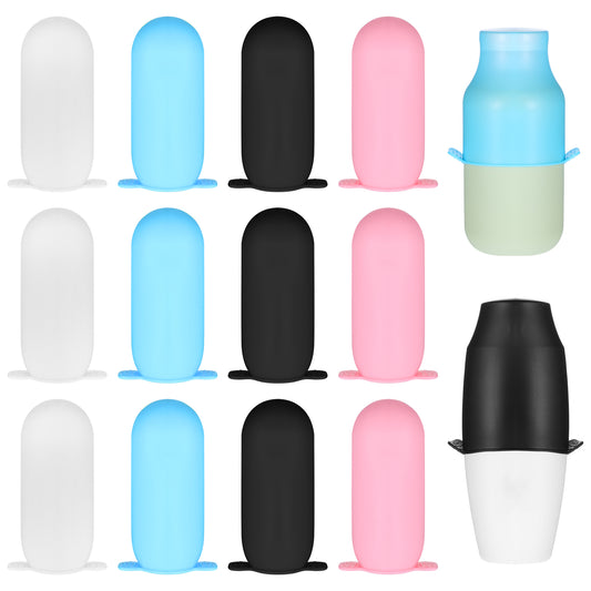 AOZUO 12PCS Silicone Bottle Covers for Travel, Elastic Sleeves for Leak Proofing Reusable Leak Proof Sleeves Leak Locks Travel Essentials Accessories for Travel Size Toiletries Shampoo Conditioner