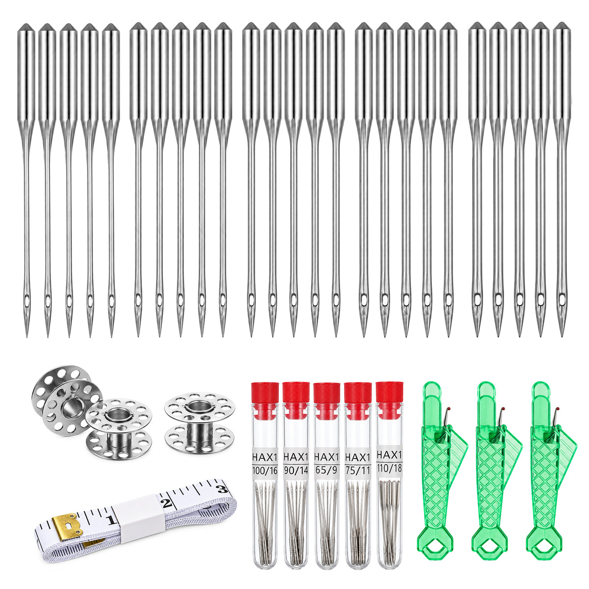 SULIKJHUI 50 Pcs Sewing Machine Needles with 3 Spools 1 Tape Measure 3