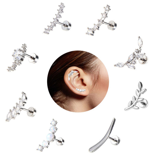 HJZHII Helix Piercing Earrings, 16G Cartilage Tragus Ear Jewellery Stainless Steel Flat Back Earring Stud Rhinestones(8)