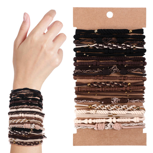 JIYIN Boho Hair Ties for Women, 20 PCS of 5 Styles Bracelet Hair Ties for Thick or Thin Hair, No Damage Elastic Bracelets Boho Hair Accessories for Women