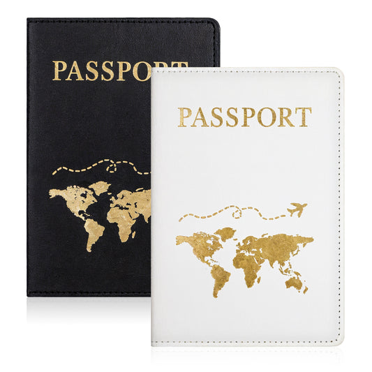 BOHUIZ 2Pcs Passport Holder for Travel, PU Leather Passport Cover Waterproof RFID Blocking Passport Holder for Travel Essentials Passport Wallet Cover Case for Women and Men