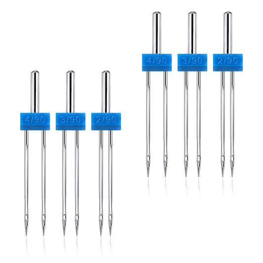 LXUEJIE 6 Pcs Double Needles for Sewing Machine, 2 Sets 3 Size Twin Needles for Sewing Machine, Double Twin Stretch Needle Pins for Household Machines (3 Sizes Mixed 2.0/90, 3.0/90, 4.0/90)