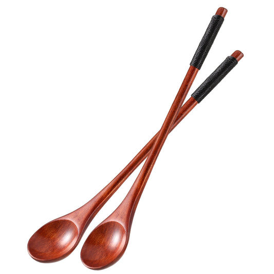 Amabro 2PCS Long Handle Wooden Coffee Spoons, 7.8 Inch Mixing Tea Spoons with Anti-slip Handles for Soup, Cooking, Jam, Dessert, Ice Cream