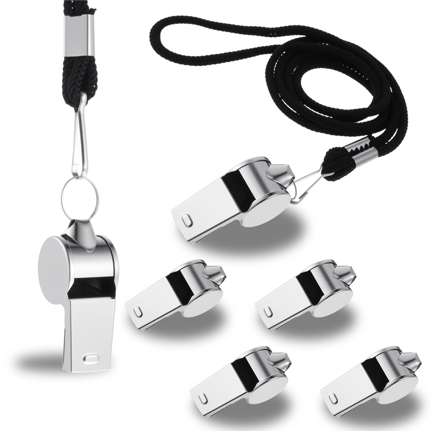 XLIUAX 6 Pcs Whistles, Whistle for Coaches Lifeguard Whistle Coach Whistles Loud Crisp Sound for Referee with Black Lanyard Stainless Steel for Outdoor Sports Coach Teachers Police Officials