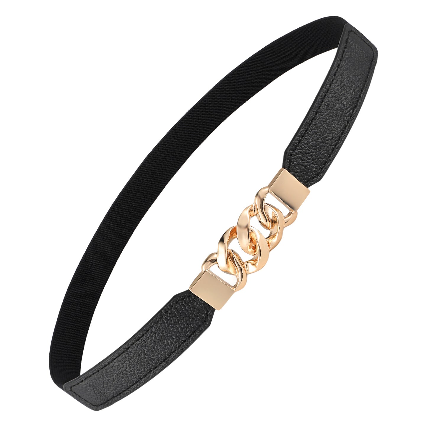 Molain Women's Elasticated Belt for Women - Stretchy Thin Waist Belt with Gold Buckle, Invisible Dress Belts for Trousers & Dresses (Black Gold)
