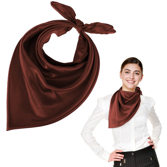 Andibro 35" Large Square Satin Head Scarf, Silk Shiny Solid Color Head Scarves Sleeping Head Wraps for Women Hair Bandana (Coffee)