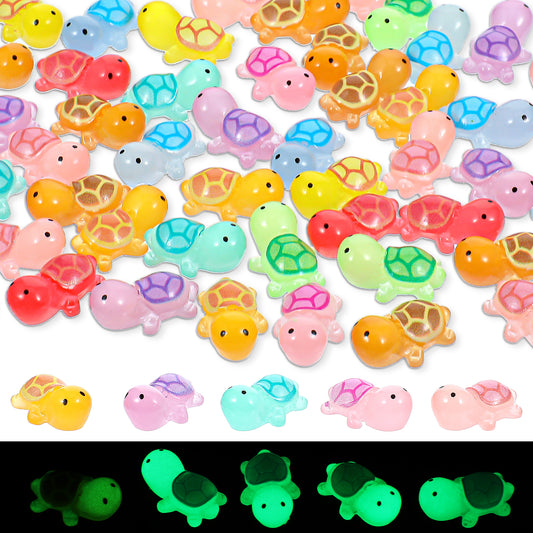 JIEYAO 50 Pcs Luminous Mini Resin Turtle, Glow in The Dark Miniature Sea Turtle, Plastic Tiny Turtle Figurines Small Resin Animals Ocean Decoration for Craft Garden Decor Home and Party Supplies