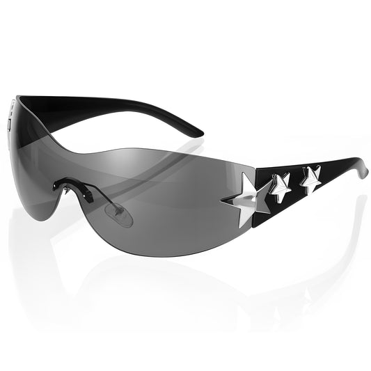 IANFAN Rimless Sunglasses, Trendy Star Wrap Around Glasses 2000S Large Rimless Star Sunglass for Women Men
